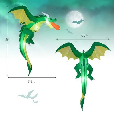 Costway 5 FT Hanging Halloween Inflatable Fire-breathing Dragon Flying Decoration Yard - Image 2