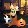 Tangkula 8FT Inflatable Halloween Three White Ghosts with Pumpkin Blow-up Yard Decoration w/Built-in LED Lights & Rotating Lamp Stable & Waterproof