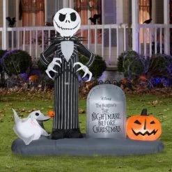 Gemmy Airblown Inflatable Jack Skellington Halloween Town Scene Disney, 6 ft Tall, Multi