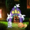 HOMCOM Inflatable Halloween Castle Archway with Ghosts, Pumpkins, Spider and Tombstone, Blow-Up LED Display Indoor Outdoor for Garden, Lawn, Party