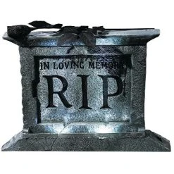 Fun World Tombstone Light-Up Pedestal with Rose Halloween Decoration - 20.5 in x 15 in x 2.5 in - Gray