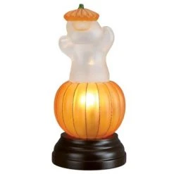 Old World Christmas Ghost Pumpkin Light - One Wood Ornament 9.5 Inches - Jack O Lantern Ghost - 52502 - Glass - Multicolored