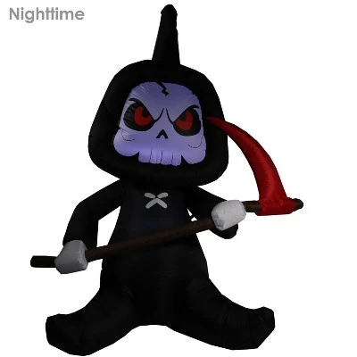 Sunnydaze Decor Sunnydaze 60" Self-Inflatable Holiday Grim Reaper with Scythe Outdoor Halloween Lawn Decoration with LED Lights - Image 3