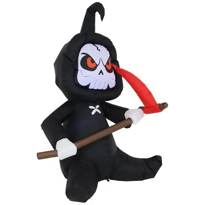 Sunnydaze Decor Sunnydaze 60" Self-Inflatable Holiday Grim Reaper with Scythe Outdoor Halloween Lawn Decoration with LED Lights - Image 2