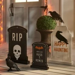 Hyde & EEK! Boutique Wood Black RIP with Skull Halloween Decorative Tombstone - Hyde & EEK! Boutique™