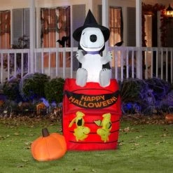Gemmy Airblown Inflatable Snoopy Halloween House w/LEDs Scene Peanuts, 6 ft Tall, Multi