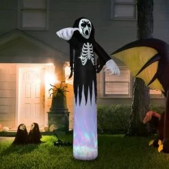 HOMCOM 12ft Halloween Inflatables Outdoor Decorations Skeleton Ghost, Blow Up LED Yard Decor for Garden, Lawn, Party, Holiday, Waterproof