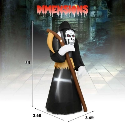 Costway 8 FT Halloween Inflatable Grim Reaper Ghost Blow-up Decoration with 3 LED Lights - Image 2