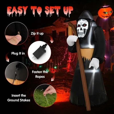 Costway 8 FT Halloween Inflatable Grim Reaper Ghost Blow-up Decoration with 3 LED Lights - Image 7