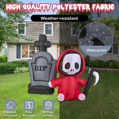 Costway 5ft Inflatable Halloween Ghost Holding Sickle & Tombstone Blow up Yard Decor - Image 7