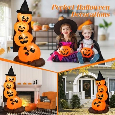 Costway 6.8FT Halloween Inflatable Pumpkin Combo Blow up Pumpkins w/ Witch’s Hat - Image 5