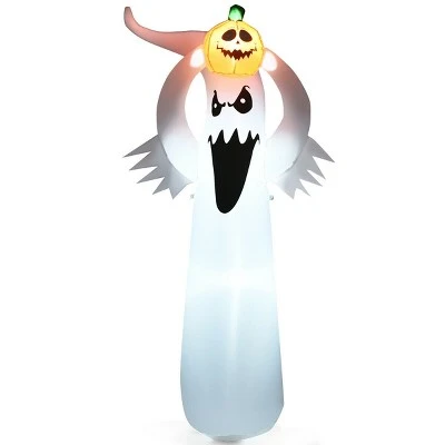Tangkula Halloween Decoration 6FT Inflatable Blow Up Ghost With Pumpkin LED Lights Yard - Image 3