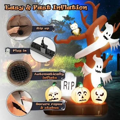 Costway 8ft Inflatable Halloween Haunted Tree w/ Ghosts & Pumpkins Dead Tree w/LED Lights for Yard - Image 6