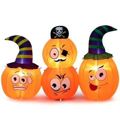 Costway 5 FT Long Halloween Inflatable Decoration 4 Pumpkin Lanterns Combo with Pirate - Image 4