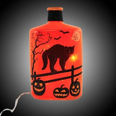 Stony Creek 8.0" Halloween Pre-Lit Glass Bottle Moon Witch Bats - Novelty Sculpture Lights - Image 2