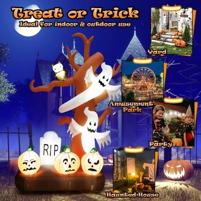 Costway 8ft Inflatable Halloween Haunted Tree w/ Ghosts & Pumpkins Dead Tree w/LED Lights for Yard - Image 2