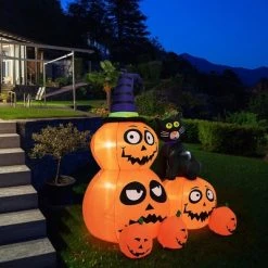 Costway 6 FT Inflatable Pumpkin Combo with Wizard’s Hat & Cat with Built-in LED Light