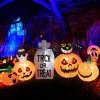 Tangkula 8 FT Long Halloween Inflatable Pumpkins Blow up Yard Decoration w/Pumpkins Tombstone Black Cat Lighted Halloween Outdoor Pumpkin
