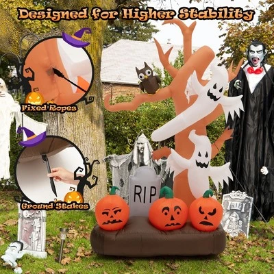 Costway 8ft Inflatable Halloween Haunted Tree w/ Ghosts & Pumpkins Dead Tree w/LED Lights for Yard - Image 5