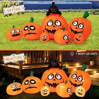 Costway 9.5 FT Long Inflatable Pumpkin Combo w/ Black Cat, Built-in LED Lights - Image 8
