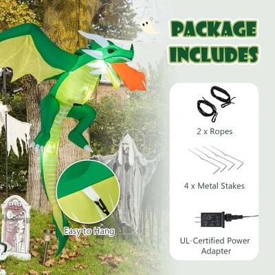 Costway 5 FT Hanging Halloween Inflatable Fire-breathing Dragon Flying Decoration Yard - Image 5