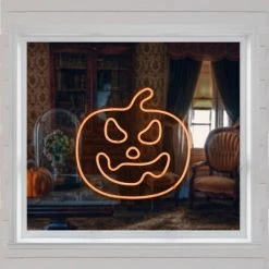 Northlight 15" Orange LED Lighted Neon Style Jack-O-Lantern Halloween Window Silhouette