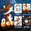 Tangkula 8 FT Tall Halloween Inflatable Tree w/ Ghosts Pumpkins Owl Tombstone Halloween Decoration w/ LED Light Ropes & Stakes for Party Garden Lawn