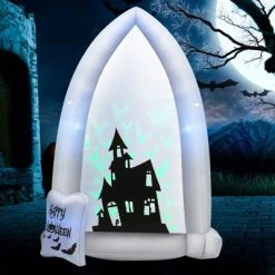 Tangkula 7FT Halloween Inflatable Decoration Outdoor Blow Up Tombstone w/ Waterproof Air Blower Built-in LED Lights