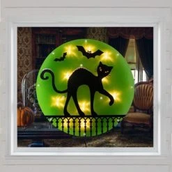 Northlight 13.75" Lighted Black Cat Halloween Window Silhouette Decoration