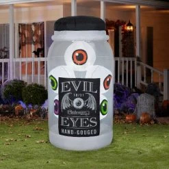 Gemmy Airblown Inflatable Jar of Evil Eyes with Flashing Lights, 5.5 ft Tall, Black
