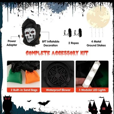 Costway 8 FT Halloween Inflatable Grim Reaper Ghost Blow-up Decoration with 3 LED Lights - Image 4