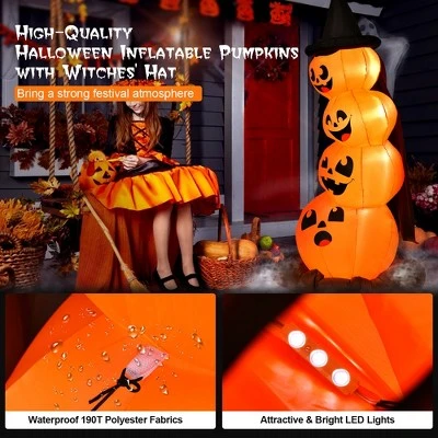 Costway 6.8FT Halloween Inflatable Pumpkin Combo Blow up Pumpkins w/ Witch’s Hat - Image 2