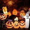 Tangkula 8FT Length Halloween Inflatable Decoration w/Built-in LED & Blower Pumpkin Combo w/ a Ghost Blow Up Yard Decoration Inflates Decor W/ Tethers