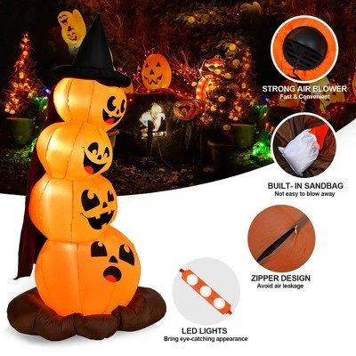 Costway 6.8FT Halloween Inflatable Pumpkin Combo Blow up Pumpkins w/ Witch’s Hat - Image 6