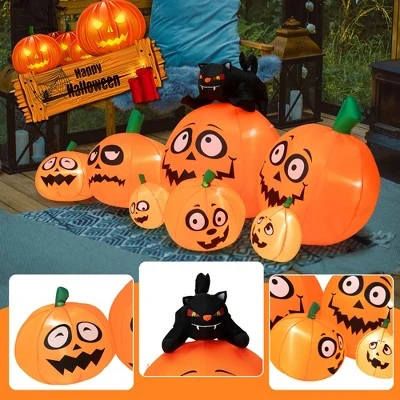 Costway 9.5 FT Long Inflatable Pumpkin Combo w/ Black Cat, Built-in LED Lights - Image 9