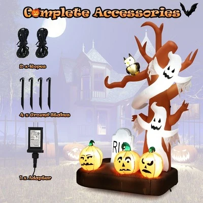 Costway 8ft Inflatable Halloween Haunted Tree w/ Ghosts & Pumpkins Dead Tree w/LED Lights for Yard - Image 7