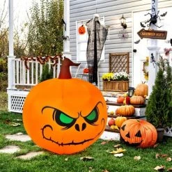 Costway 4 FT Halloween Inflatable Pumpkin Large Blow up with Build-in LED Light