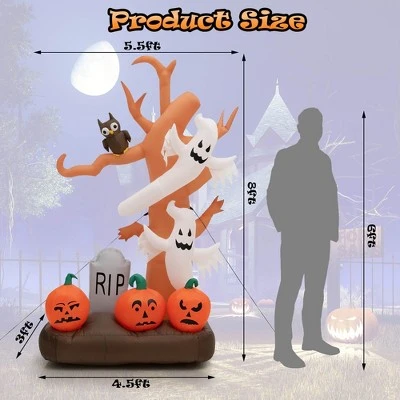 Costway 8ft Inflatable Halloween Haunted Tree w/ Ghosts & Pumpkins Dead Tree w/LED Lights for Yard - Image 8