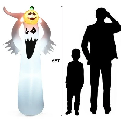 Tangkula Halloween Decoration 6FT Inflatable Blow Up Ghost With Pumpkin LED Lights Yard - Image 4