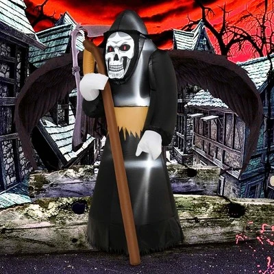 Costway 8 FT Halloween Inflatable Grim Reaper Ghost Blow-up Decoration with 3 LED Lights - Image 8