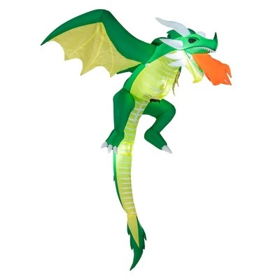 Costway 5 FT Hanging Halloween Inflatable Fire-breathing Dragon Flying Decoration Yard - Image 8