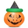 Tangkula Halloween Decoration 4 Ft Blow-up Inflatable Pumpkin With Witch Hat LED Bulbs Yard