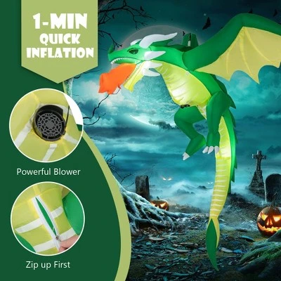 Costway 5 FT Hanging Halloween Inflatable Fire-breathing Dragon Flying Decoration Yard - Image 7