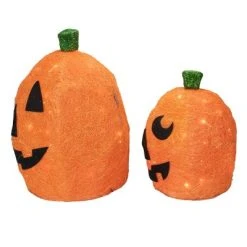 Northlight Set of 2 Spooky Town Lighted Sisal Jack O' Lanterns Outdoor Halloween Decorations