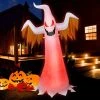 Tangkula 6FT Tall Halloween Inflatable Decoration Blow Up Fire Ghost Built-in Flame LED Light Self-inflate Ghost w/ Sandbags & Ropes & Ground Stakes