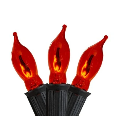 Northlight 10ct Flickering Orange Flame C7 Halloween Lights - 9ft Black Wire