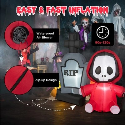 Costway 5ft Inflatable Halloween Ghost Holding Sickle & Tombstone Blow up Yard Decor - Image 6