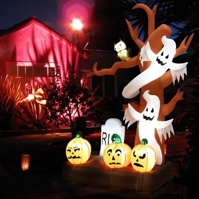 Costway 8ft Inflatable Halloween Haunted Tree w/ Ghosts & Pumpkins Dead Tree w/LED Lights for Yard