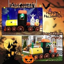 Costway 8ft Long Halloween Inflatable Skeleton Ride on Train LED Lighted Halloween Decor