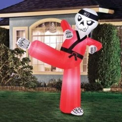 Occasions 6.5 Foot Inflatable Polyester Pre Lit Kung Fu Skeleton Fall Autumn Halloween Seasonal Yard Decoration with Multicolor Lights